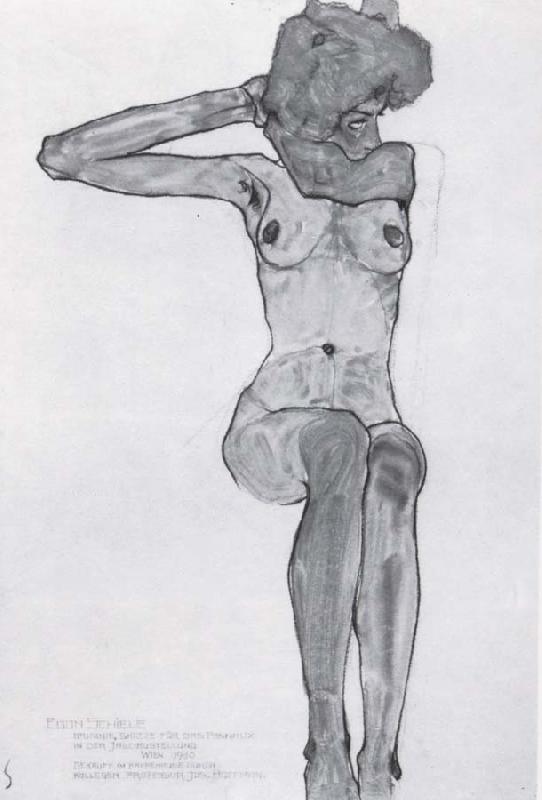  Seated female nude with her right arm bent at the elbow